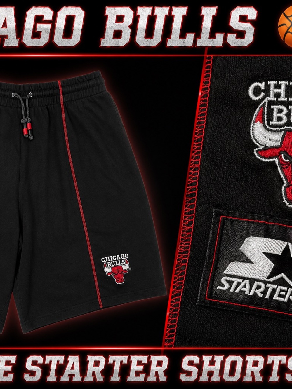 STARTER Chicago Bulls Black Shorts with Red Trim